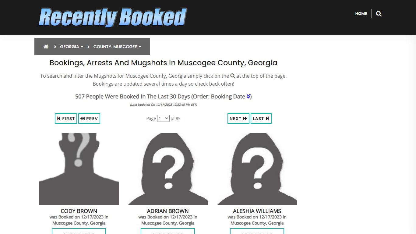Bookings, Arrests and Mugshots in Muscogee County, Georgia